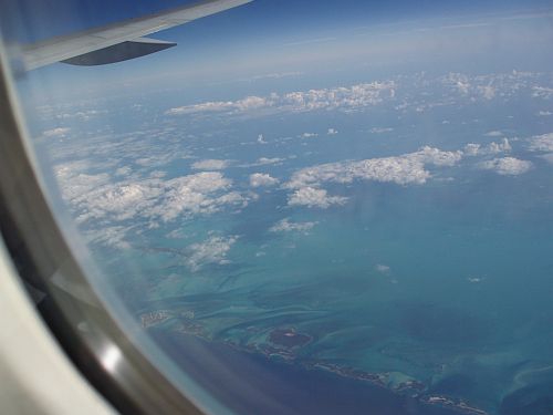 Beautiful airplane window view on approach to Puerto Rico.